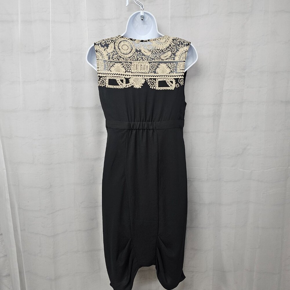 Anthropologie Meadow Rue Dress Black Tan Lace Sleeveless 4 - Picture 9 of 15